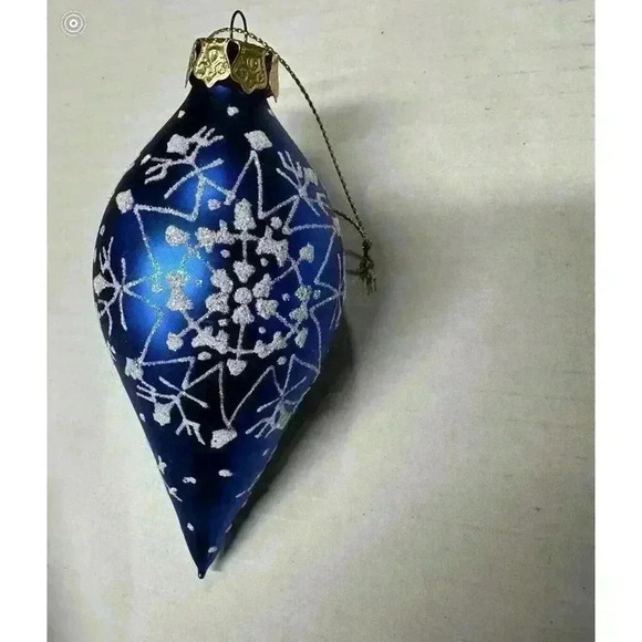 Set of 3 Vintage Elegant Blue And White Sparkly Christmas Tree Ornaments Snow - Picture 8 of 9